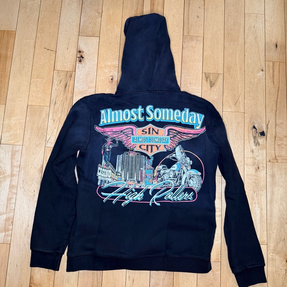 ALMOST SOMEDAY HIGH ROLLERS HOODIE (SUN FADE BLACK) Men’s S MSRP $155.00